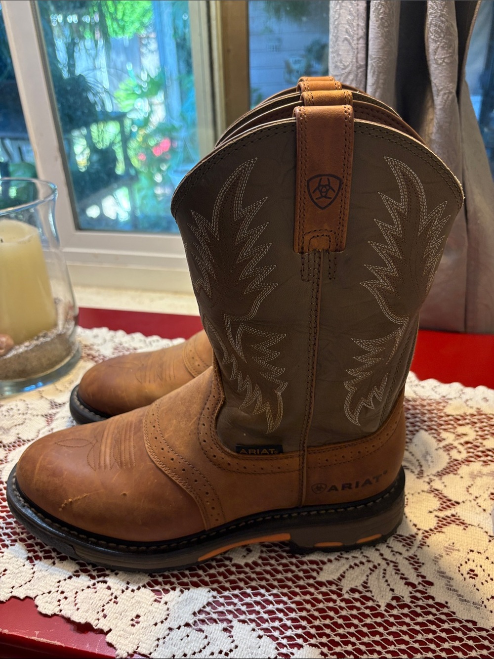Ariat Two-Tone Brown Tan Men's Western Work Boots